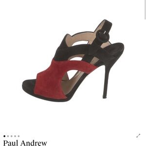 Paul Andrew Black and Red Suede Cutout Slingback Heels
